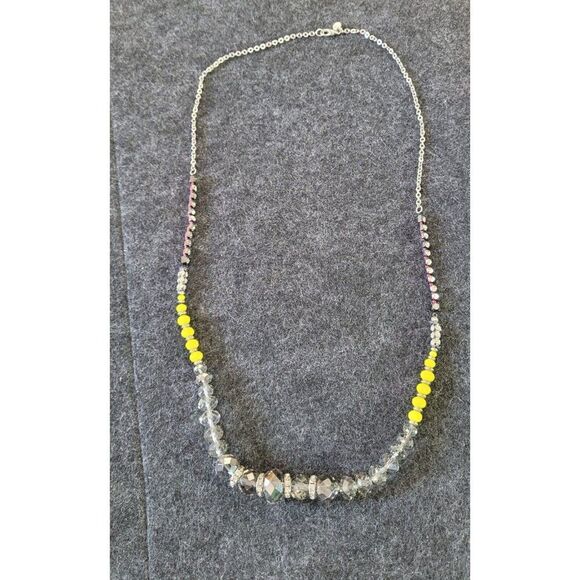 Vintage Ann Taylor Loft Beaded Necklace in Silver Tone and yellow - Picture 2 of 3